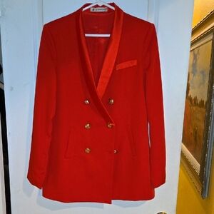A Mangano‎ Italian Red Tailored Blazer with Satin Lapels